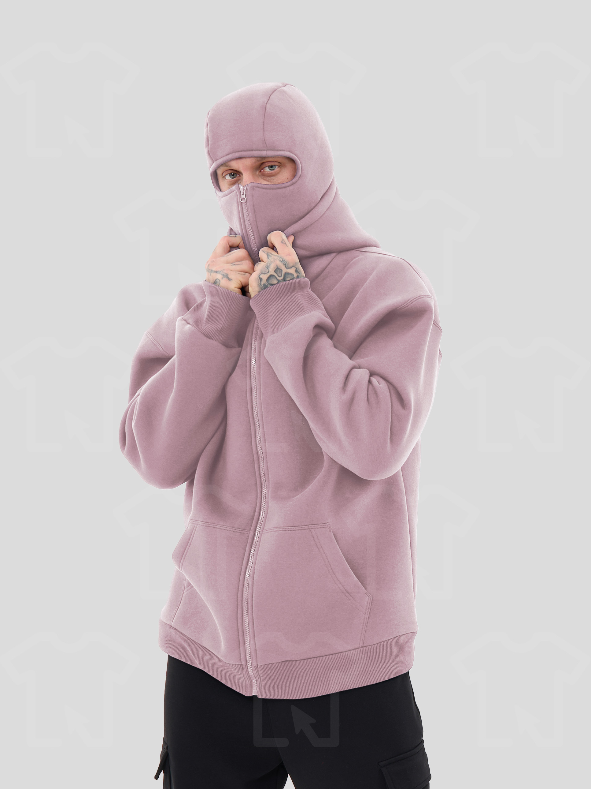 Худи Oversize BALACLAVA ZIP (на молнии) Премиум с начесом, цвет: пыльная роза